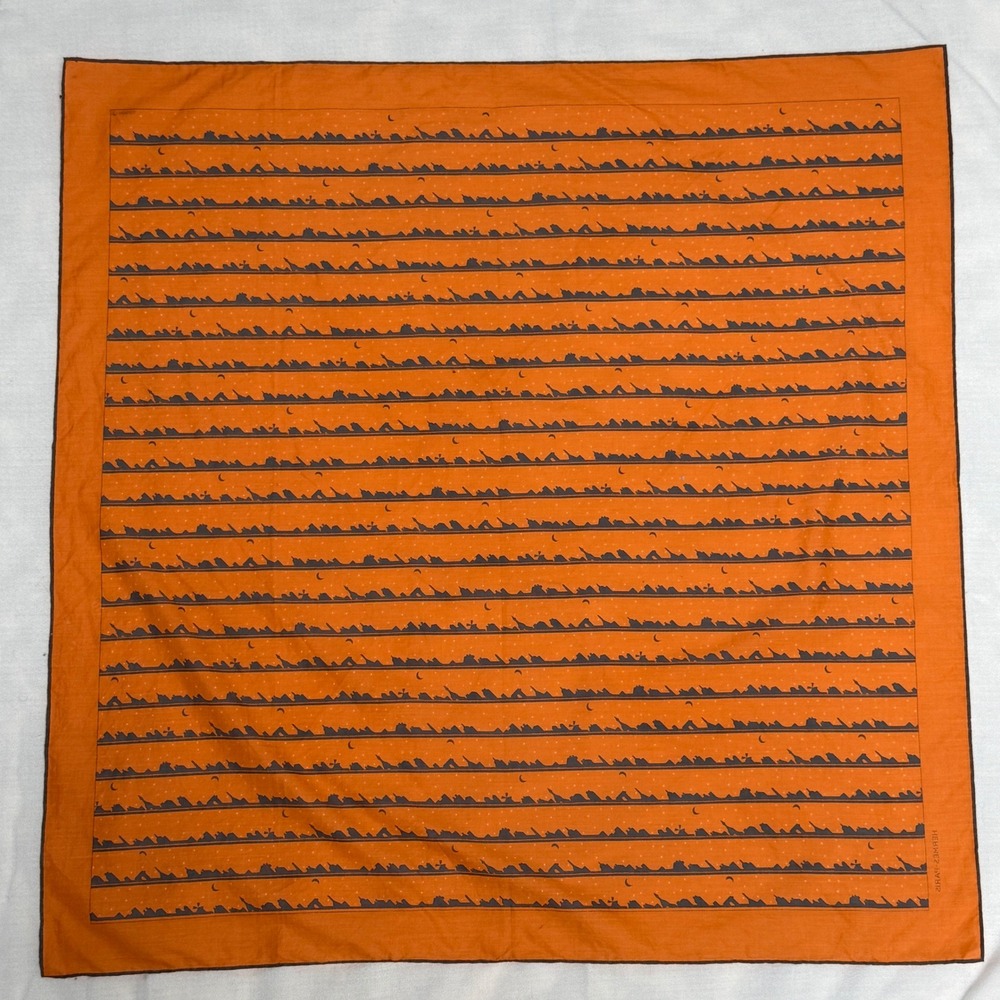 Hermes Scarf Men OS Orange Excellent Silk Paris Skyline Print - Picture 4 of 5